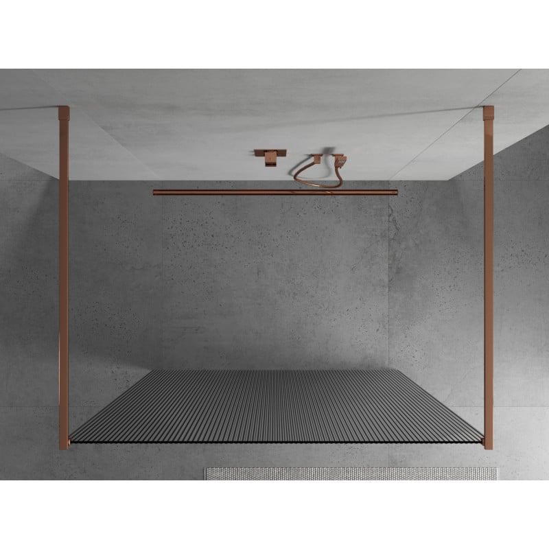 Mexen Kioto ścianka prysznicowa wolnostojąca 100 x 200 cm, prążki 8 mm, różowe złoto - 800-100-002-60-09