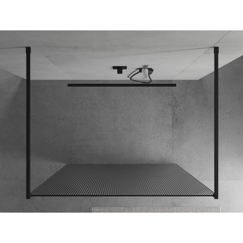 Mexen Kioto ścianka prysznicowa wolnostojąca 130 x 200 cm, prążki 8 mm, czarna - 800-130-002-70-09