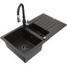 Mexen Matias zlewozmywak granitowy 1,5-komorowy z ociekaczem i baterią kuchenną Savita, czarny/złoty - 6502-75-672601-70-B
