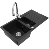Mexen Matias zlewozmywak granitowy 1,5-komorowy z ociekaczem i baterią kuchenną Savita, czarny - 6502-77-672601-00