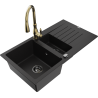 Mexen Matias zlewozmywak granitowy 1,5-komorowy z ociekaczem i baterią kuchenną Savita, czarny - 6502-77-672601-50-B
