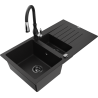 Mexen Matias zlewozmywak granitowy 1,5-komorowy z ociekaczem i baterią kuchenną Savita, czarny - 6502-77-672601-70-B