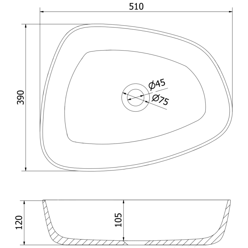 Mexen Ono umywalka nablatowa z konglomeratu 51 x 39 cm, czarna - 23045171