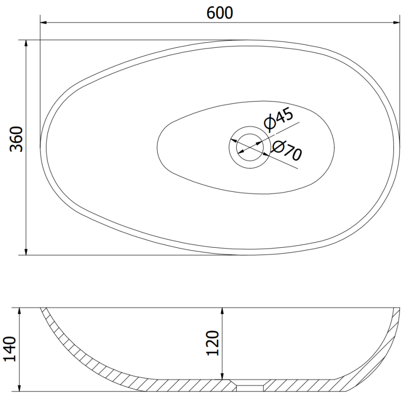 Mexen Nora umywalka nablatowa z konglomeratu 60 x 36 cm, biała - 23056001