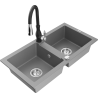 Mexen Mario zlewozmywak granitowy 2-komorowy z baterią kuchenną Savita, szary - 6504-71-672601-70