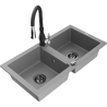 Mexen Mario zlewozmywak granitowy 2-komorowy z baterią kuchenną Savita, szary - 6504-71-672601-70-B