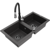 Mexen Mario zlewozmywak granitowy 2-komorowy z baterią kuchenną Savita, czarny nakrapiany - 6504-76-672601-70-B