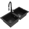 Mexen Mario zlewozmywak granitowy 2-komorowy z baterią kuchenną Savita, czarny - 6504-77-672601-70-B