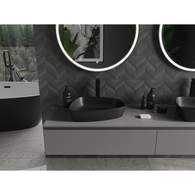 Mexen Ono umywalka nablatowa z konglomeratu 51 x 39 cm, czarna - 23045171