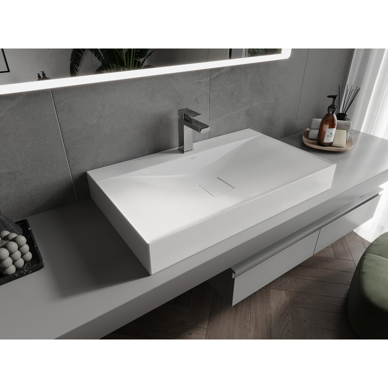 Mexen Poli umywalka nablatowa z konglomeratu 1/O 80 x 48 cm, biała - 23028001