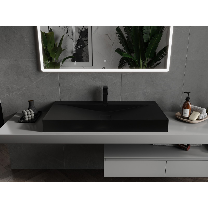 Mexen Poli umywalka nablatowa z konglomeratu 1/O 100 x 48 cm, czarna - 23021071