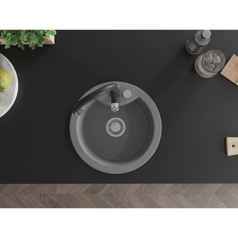 Mexen Diego zlewozmywak granitowy 1-komorowy z baterią kuchenną Savita, szary - 6512-71-672601-70