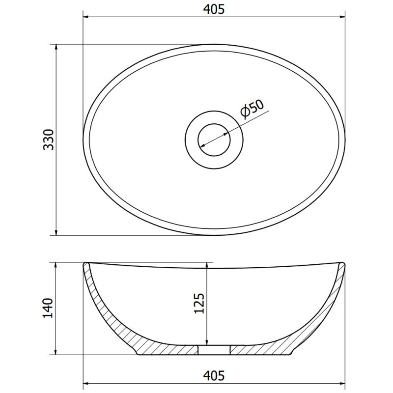 Mexen Elza umywalka nablatowa 40 x 33 cm, czarna mat/złota wzór linie - 21014027
