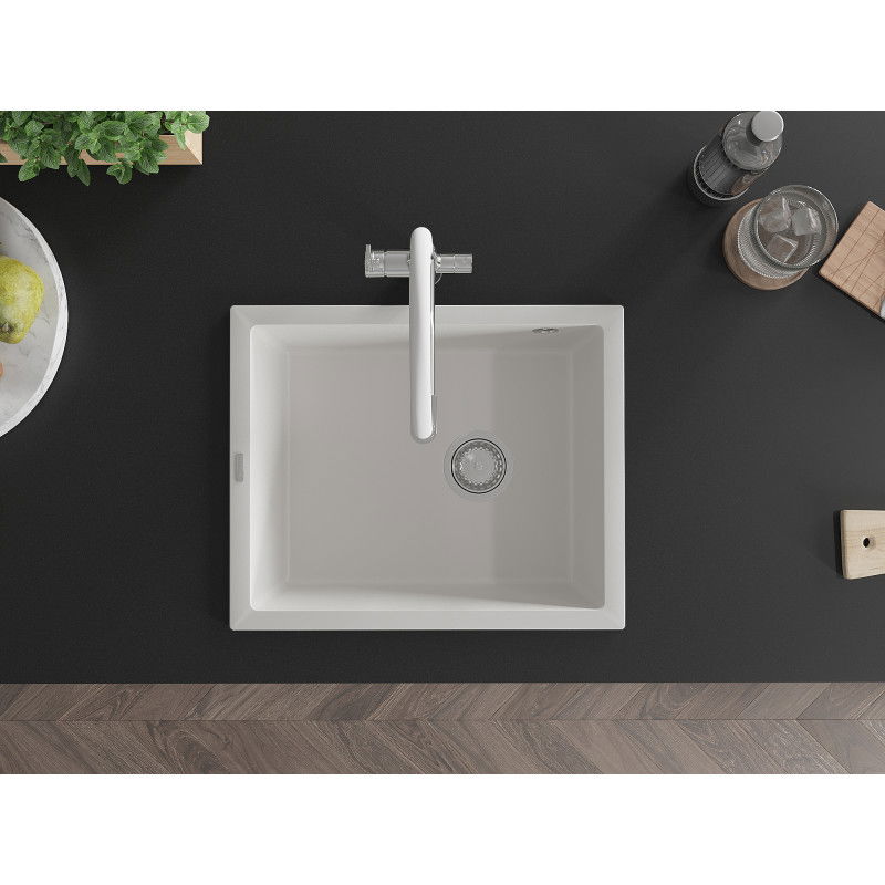 Mexen Pedro zlewozmywak granitowy 1-komorowy 560 x 460 mm, biały, syfon chrom - 6508561000-20