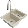 Mexen Carlos zlewozmywak granitowy 1,5-komorowy z baterią kuchenną Savita, beżowy - 6518-69-672601-00