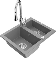 Mexen Carlos zlewozmywak granitowy 1,5-komorowy z baterią kuchenną Savita, szary - 6518-71-672601-00