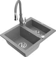 Mexen Carlos zlewozmywak granitowy 1,5-komorowy z baterią kuchenną Savita, szary - 6518-71-672601-71