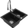 Mexen Carlos zlewozmywak granitowy 1,5-komorowy z baterią kuchenną Savita, czarny - 6518-77-672601-00