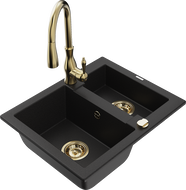 Mexen Carlos zlewozmywak granitowy 1,5-komorowy z baterią kuchenną Savita, czarny - 6518-77-672601-50