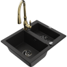 Mexen Carlos zlewozmywak granitowy 1,5-komorowy z baterią kuchenną Savita, czarny - 6518-77-672601-50-B