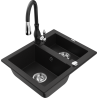 Mexen Carlos zlewozmywak granitowy 1,5-komorowy z baterią kuchenną Savita, czarny - 6518-77-672601-70