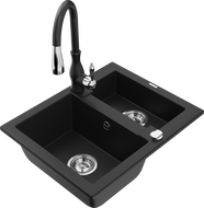 Mexen Carlos zlewozmywak granitowy 1,5-komorowy z baterią kuchenną Savita, czarny - 6518-77-672601-70