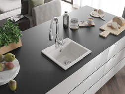 Mexen Milo zlewozmywak granitowy 1-komorowy z baterią kuchenną Savita, biały - 6505-20-672601-00