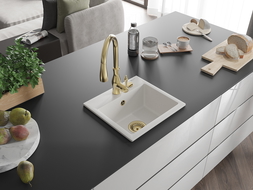 Mexen Milo zlewozmywak granitowy 1-komorowy z baterią kuchenną Savita, biały - 6505-20-672601-50