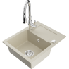 Mexen Enzo zlewozmywak granitowy 1-komorowy z ociekaczem i baterią kuchenną Savita, beżowy - 6506-69-672601-00