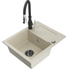 Mexen Enzo zlewozmywak granitowy 1-komorowy z ociekaczem i baterią kuchenną Savita, beżowy - 6506-69-672601-70