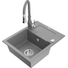 Mexen Enzo zlewozmywak granitowy 1-komorowy z ociekaczem i baterią kuchenną Savita, szary - 6506-71-672601-71