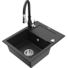 Mexen Enzo zlewozmywak granitowy 1-komorowy z ociekaczem i baterią kuchenną Savita, czarny/srebrny metalik - 6506-73-672601-70