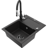 Mexen Enzo zlewozmywak granitowy 1-komorowy z ociekaczem i baterią kuchenną Savita, czarny/srebrny metalik - 6506-73-672601-70-B