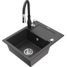 Mexen Enzo zlewozmywak granitowy 1-komorowy z ociekaczem i baterią kuchenną Savita, czarny nakrapiany - 6506-76-672601-70