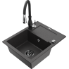 Mexen Enzo zlewozmywak granitowy 1-komorowy z ociekaczem i baterią kuchenną Savita, czarny nakrapiany - 6506-76-672601-70-B
