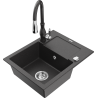 Mexen Enzo zlewozmywak granitowy 1-komorowy z ociekaczem i baterią kuchenną Savita, czarny nakrapiany - 6506-76-672601-76