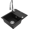 Mexen Enzo zlewozmywak granitowy 1-komorowy z ociekaczem i baterią kuchenną Savita, czarny - 6506-77-672601-00
