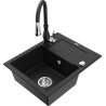 Mexen Enzo zlewozmywak granitowy 1-komorowy z ociekaczem i baterią kuchenną Savita, czarny - 6506-77-672601-70