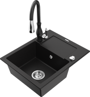 Mexen Enzo zlewozmywak granitowy 1-komorowy z ociekaczem i baterią kuchenną Savita, czarny - 6506-77-672601-70