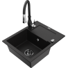 Mexen Enzo zlewozmywak granitowy 1-komorowy z ociekaczem i baterią kuchenną Savita, czarny - 6506-77-672601-70-B