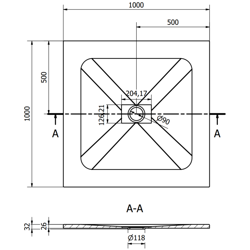 Mexen Hugo brodzik kwadratowy SMC 70 x 70 cm, czarny - 42707070