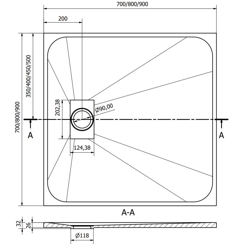 Mexen Hugo brodzik kwadratowy SMC 80 x 80 cm, biały - 42108080