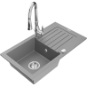 Mexen Pablo zlewozmywak granitowy 1-komorowy z ociekaczem i baterią kuchenną Savita, szary - 6510-71-672601-00
