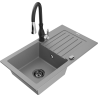 Mexen Pablo zlewozmywak granitowy 1-komorowy z ociekaczem i baterią kuchenną Savita, szary - 6510-71-672601-70-B