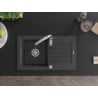 Mexen Pablo zlewozmywak granitowy 1-komorowy z ociekaczem i baterią kuchenną Savita, czarny nakrapiany - 6510-76-672601-00