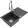 Mexen Pablo zlewozmywak granitowy 1-komorowy z ociekaczem i baterią kuchenną Savita, czarny nakrapiany - 6510-76-672601-00