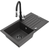 Mexen Pablo zlewozmywak granitowy 1-komorowy z ociekaczem i baterią kuchenną Savita, czarny nakrapiany - 6510-76-672601-70-B