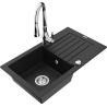 Mexen Pablo zlewozmywak granitowy 1-komorowy z ociekaczem i baterią kuchenną Savita, czarny - 6510-77-672601-00