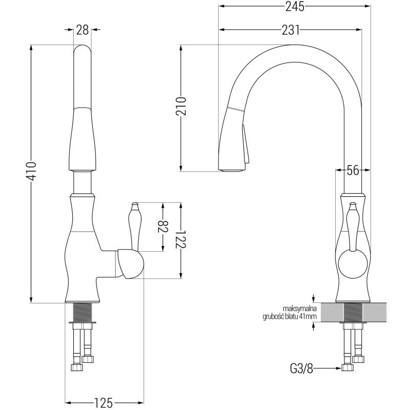 Mexen Pablo zlewozmywak granitowy 1-komorowy z ociekaczem i baterią kuchenną Savita, czarny - 6510-77-672601-50