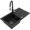 Mexen Pablo zlewozmywak granitowy 1-komorowy z ociekaczem i baterią kuchenną Savita, czarny - 6510-77-672601-70-B